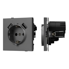 Изображение Розетка с заземлением и 2хUSB Type A Arlight TENDO, графитовый soft-touch 054605
