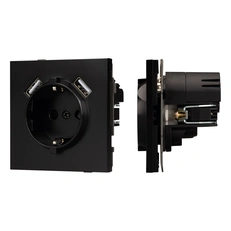 Изображение Розетка с заземлением и 2хUSB Type A Arlight TENDO, черный матовый 054083