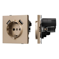 Изображение Розетка с заземлением и 2хUSB Type A Arlight TENDO, золото светлое матовый 054085